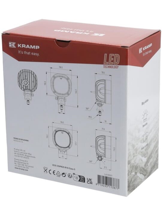 Darbinė LED lempa, 54W, 7200lm, kvadratinė, 10-30V, balta, prožektorius, 9 LED, "Kramp 3 Darbinė LED lempa, 54W, 7200lm, kvadratinė, 10-30V, balta, prožektorius, 9 LED, "Kramp 3