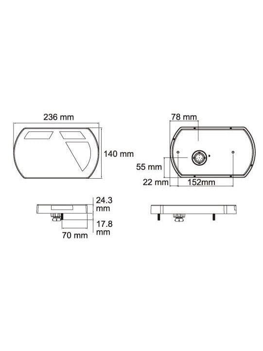 Daugiafunkcinis galinis RH žibintas LED, 12 V, 236x140x24,3 mm, 6 kontaktų bajonetas, Kramp 3 Daugiafunkcinis galinis RH žibintas LED, 12 V, 236x140x24,3 mm, 6 kontaktų bajonetas, Kramp 3