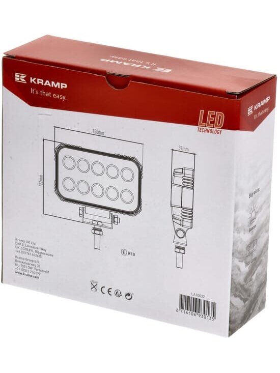 Darbo šviesos diodas LED, 15W, 1900lm, stačiakampis, 10/30V, 150x37x100mm, taškinis, 10 LED, Kramp 2 Darbo šviesos diodas LED, 15W, 1900lm, stačiakampis, 10/30V, 150x37x100mm, taškinis, 10 LED, Kramp 2
