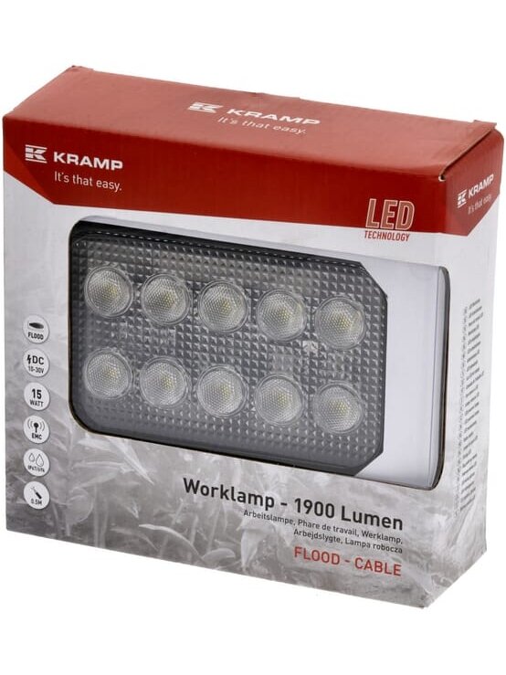 Darbo šviesos diodas LED, 15W, 1900lm, stačiakampis, 10/30V, 150x37x100mm, prožektorius, 10 šviesos diodų, Kramp 1 Darbo šviesos diodas LED, 15W, 1900lm, stačiakampis, 10/30V, 150x37x100mm, prožektorius, 10 šviesos diodų, Kramp 1