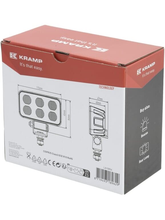 Darbinė LED lempa, 60W, 4630lm, stačiakampė, 12/24V, balta, 115x65x47mm Deutsch kištukas, Flood, 12LED's 3