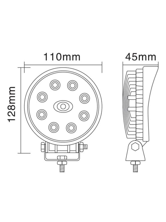 Darbinis LED žibintas, 24W, 1920lm, apvali, 10/30V, Ø 110mm, potvynio, 8 LED, Kramp 4 Darbinis LED žibintas, 24W, 1920lm, apvali, 10/30V, Ø 110mm, potvynio, 8 LED, Kramp 4