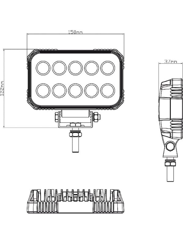 Darbo šviesos diodas LED, 15W, 1900lm, stačiakampis, 10/30V, 150x37x100mm, taškinis, 10 LED, Kramp 8 Darbo šviesos diodas LED, 15W, 1900lm, stačiakampis, 10/30V, 150x37x100mm, taškinis, 10 LED, Kramp 8