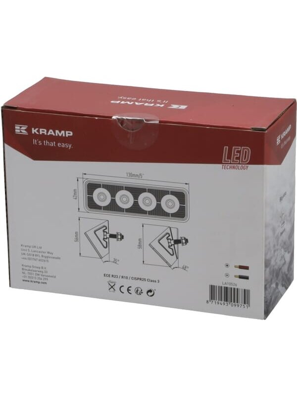 Darbinė LED lempa, 24W, 2800lm, stačiakampė, 9-36V, 130x42x42mm, prožektorius, Kramp 3