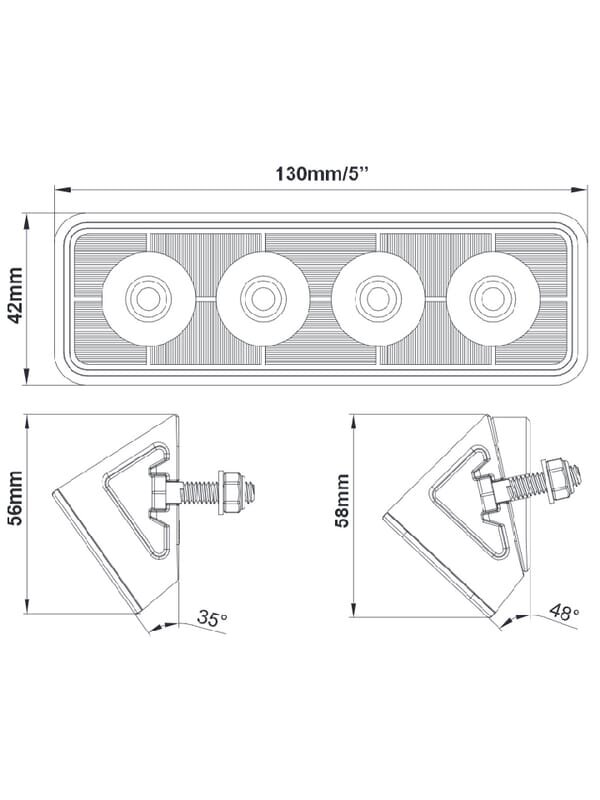 Darbinė LED lempa, 24W, 2800lm, stačiakampė, 9-36V, 130x42x42mm, prožektorius, Kramp 6 Darbinė LED lempa, 24W, 2800lm, stačiakampė, 9-36V, 130x42x42mm, prožektorius, Kramp 6