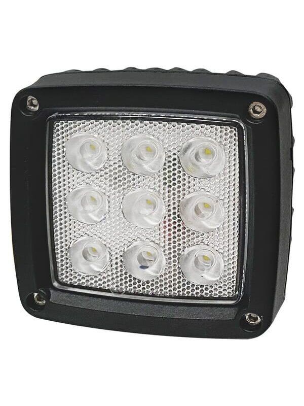 Darbinė LED lempa, 27W, 3000lm, kvadratinė, balta, 10/30V, "Deutsch" kištukas, platus šviesos srautas, 9 šviesos diodai "Kramp 1 Darbinė LED lempa, 27W, 3000lm, kvadratinė, balta, 10/30V, "Deutsch" kištukas, platus šviesos srautas, 9 šviesos diodai "Kramp 1
