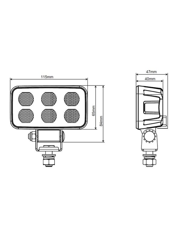Darbinė LED lempa, 60W, 4630lm, stačiakampė, 12/24V, balta, 115x65x47mm Deutsch kištukas, Flood, 12LED's 5