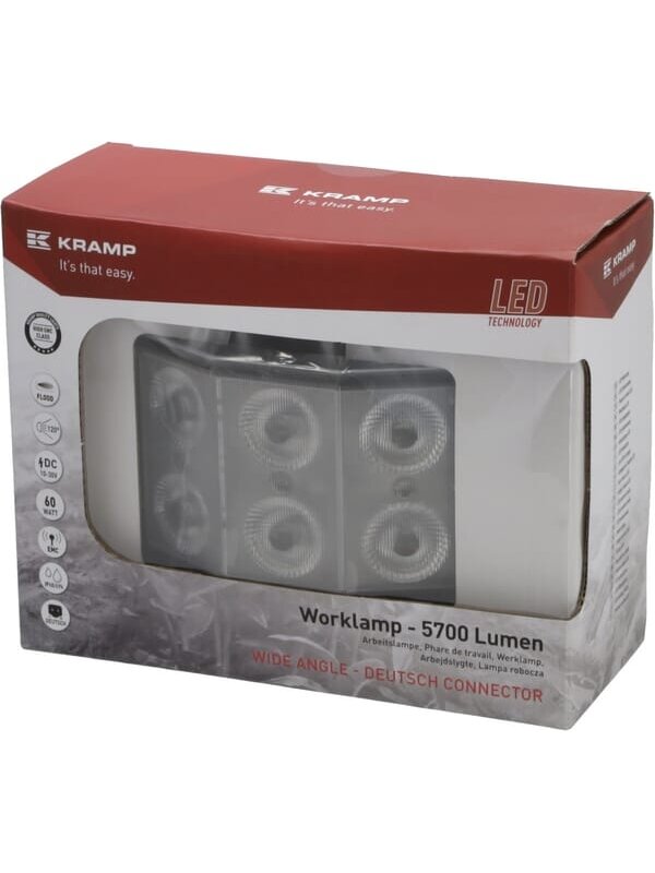 Darbinė LED lempa, 60W, 5700lm, stačiakampė, 9-36V, 137x90x67,5 mm, plačiajuostė, "Kramp 2 Darbinė LED lempa, 60W, 5700lm, stačiakampė, 9-36V, 137x90x67,5 mm, plačiajuostė, "Kramp 2