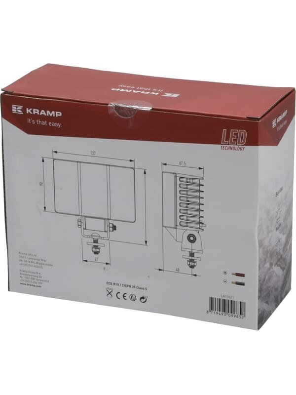 Darbinė LED lempa, 60W, 5700lm, stačiakampė, 9-36V, 137x90x67,5 mm, plačiajuostė, "Kramp 3 Darbinė LED lempa, 60W, 5700lm, stačiakampė, 9-36V, 137x90x67,5 mm, plačiajuostė, "Kramp 3
