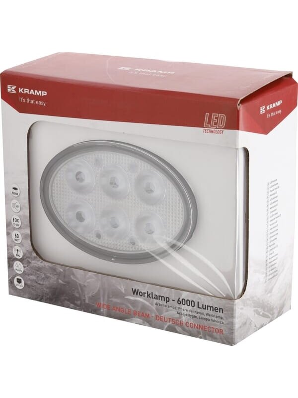 Darbinė LED lempa, 60W, 6000lm, ovali, 12-60V, 154x105x70mm, prožektorius, Kramp Darbinė LED lempa, 60W, 6000lm, ovali, 12-60V, 154x105x70mm, prožektorius, Kramp