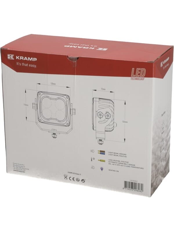 Darbinė LED lempa, 70W, 6000lm, kvadratinė, 10/45V, balta, 120x110x72mm, šildoma pagal T° jutiklį, plataus užliejimo, 4 LED, Kramp 3