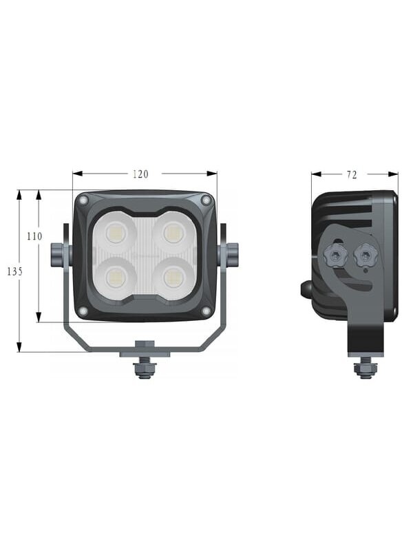 Darbinė LED lempa, 70W, 6000lm, kvadratinė, 10/45V, balta, 120x110x72mm, šildoma pagal T° jutiklį, plataus užliejimo, 4 LED, Kramp 6