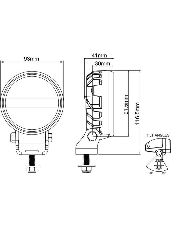 Darbinė LED lemputė, 16W, 1600lm, apvali, 12/24V, balta, tvirtinama varžtais, 93x93x116,5 mm, Deutsch 2-pin, Flood, 6 LED, Canis GO 410 iš Nordic Lights 5