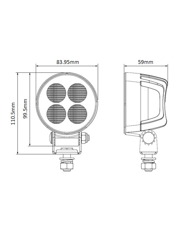 Darbinė LED lemputė, 24W, 2556lm, apvali, 12/24V, balta, 83,9x99,5x59mm Deutsch kištukas, Flood, 4LED's 8 Darbinė LED lemputė, 24W, 2556lm, apvali, 12/24V, balta, 83,9x99,5x59mm Deutsch kištukas, Flood, 4LED's 8