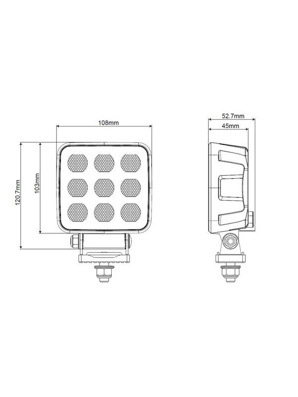 Darbinė LED lemputė, 90W, 6800lm, kvadratinė, 12/24V, balta, 108x120.7x52.7mm Deutsch kištukas, Flood, 18LED's 10 Darbinė LED lemputė, 90W, 6800lm, kvadratinė, 12/24V, balta, 108x120.7x52.7mm Deutsch kištukas, Flood, 18LED's 10