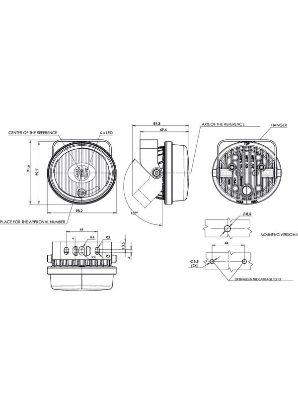 Darbinė LED lemputė, apvali, 12/24V, balta, 98x90mm, Waś 5 Darbinė LED lemputė, apvali, 12/24V, balta, 98x90mm, Waś 5