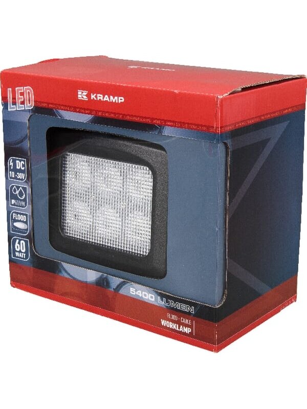 Darbinis LED apšvietimas, 60W, 5400lm, kvadratinis, 10/30V, 150x124x135mm, prožektorius, 6 LED, Kramp 3 Darbinis LED apšvietimas, 60W, 5400lm, kvadratinis, 10/30V, 150x124x135mm, prožektorius, 6 LED, Kramp 3