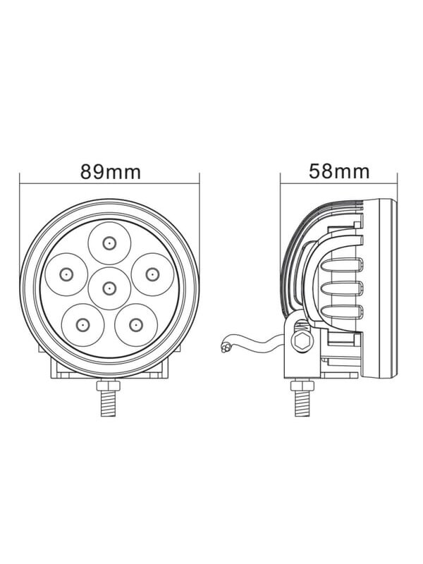 Darbinis LED žibintas, 18W, 1440lm, apvali, 10/30V, Ø 89mm, prožektorius, 6 LED, Kramp 5 Darbinis LED žibintas, 18W, 1440lm, apvali, 10/30V, Ø 89mm, prožektorius, 6 LED, Kramp 5
