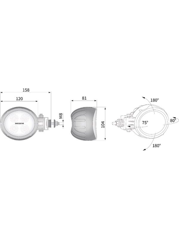 Darbinis LED žibintas, 18W, 1500lm, apvali, 10/30V, Ø 117mm Deutsch kištukas, prožektorius, 4 LED, Kramp 11 Darbinis LED žibintas, 18W, 1500lm, apvali, 10/30V, Ø 117mm Deutsch kištukas, prožektorius, 4 LED, Kramp 11