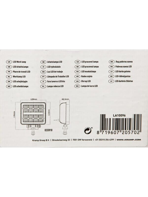 Darbinis LED žibintas, 24W, 2272lm, kvadratinis, 9/36V, 139x48.5x128mm, Deutsch 2-pin, Wide flood, 16 LED, Kramp 5
