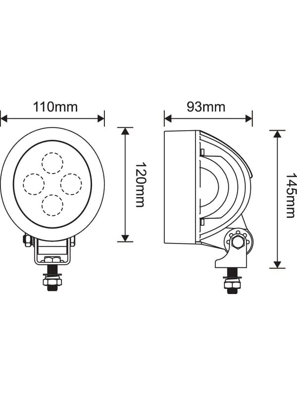 Darbinis LED žibintas, 40W, 4500lm, apvalus, baltos spalvos, 110x93x145mm, platus šviesos srautas, 4 LED, Kramp 6 Darbinis LED žibintas, 40W, 4500lm, apvalus, baltos spalvos, 110x93x145mm, platus šviesos srautas, 4 LED, Kramp 6