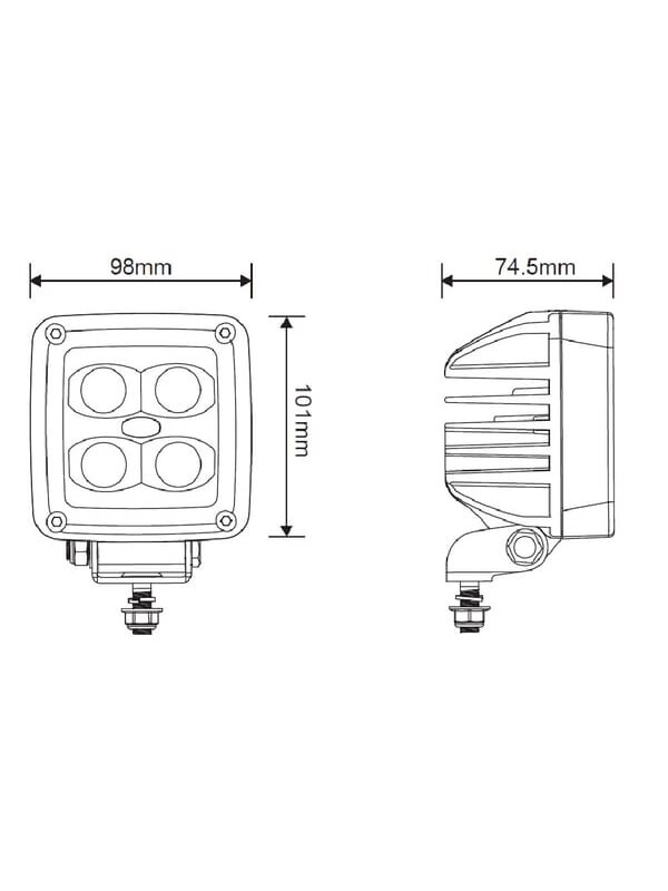 Darbinis LED žibintas, 40W, 4500lm, kvadratinis, baltas, 101x74,5x98mm, Deutsch kištukas, platus šviesos srautas, 4 LED, Kramp 8 Darbinis LED žibintas, 40W, 4500lm, kvadratinis, baltas, 101x74,5x98mm, Deutsch kištukas, platus šviesos srautas, 4 LED, Kramp 8