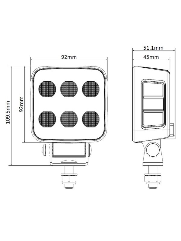 Darbinis LED žibintas, 60W, 6600lm, kvadratinis, 12/24V, baltas, 92x109.5x51.1mm Deutsch kištukas, platus šviesos srautas, 12LED's 10 Darbinis LED žibintas, 60W, 6600lm, kvadratinis, 12/24V, baltas, 92x109.5x51.1mm Deutsch kištukas, platus šviesos srautas, 12LED's 10