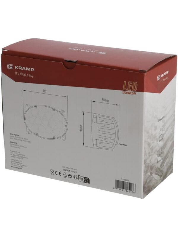 Darbinis LED žibintas, 65W, 5200lm, ovalus, 10/30V, 161x110x90mm, platus prožektorius, 13 LED, H4, Kramp 5