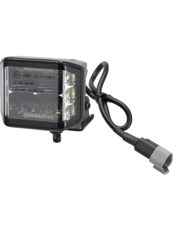 Darbinis LED žibintas, 70W, 8400lm, kvadratinis, 12/24V, baltas/oranžinis, 97x77x75mm, Deutsch kištukas, Flood, 10 LED diodų