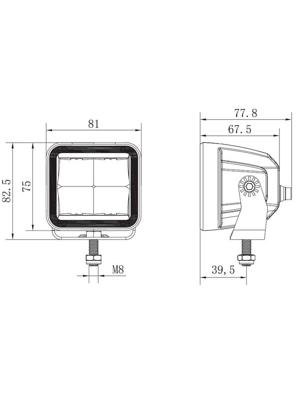 Darbo šviesa netiesioginė LED, 40W, 4800lm, kvadratinė, 12/24V, balta, 81x82,5x67,5 mm Deutsch kištukas, taškinė šviesa, 4LED's 4