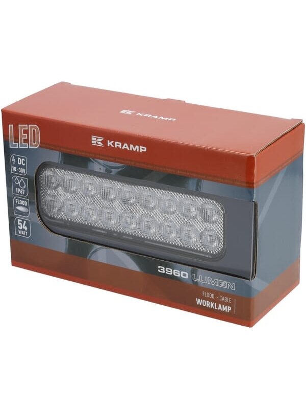 Darbo žibintas LED, 54W, 3960lm, stačiakampė, 10/30V, 180x55x38mm, prožektorius, Kramp 3 Darbo žibintas LED, 54W, 3960lm, stačiakampė, 10/30V, 180x55x38mm, prožektorius, Kramp 3