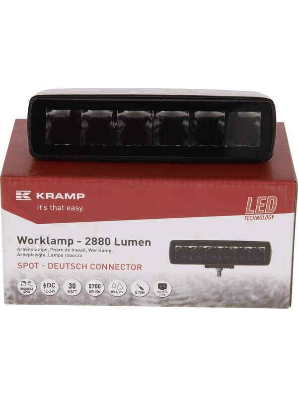 Darbo žibintas netiesioginė LED, 30W, 2880lm, stačiakampė, 12/24V, balta, 157x49,7x60mm Deutsch kištukas, taškinė žibintas, 6LED's 5