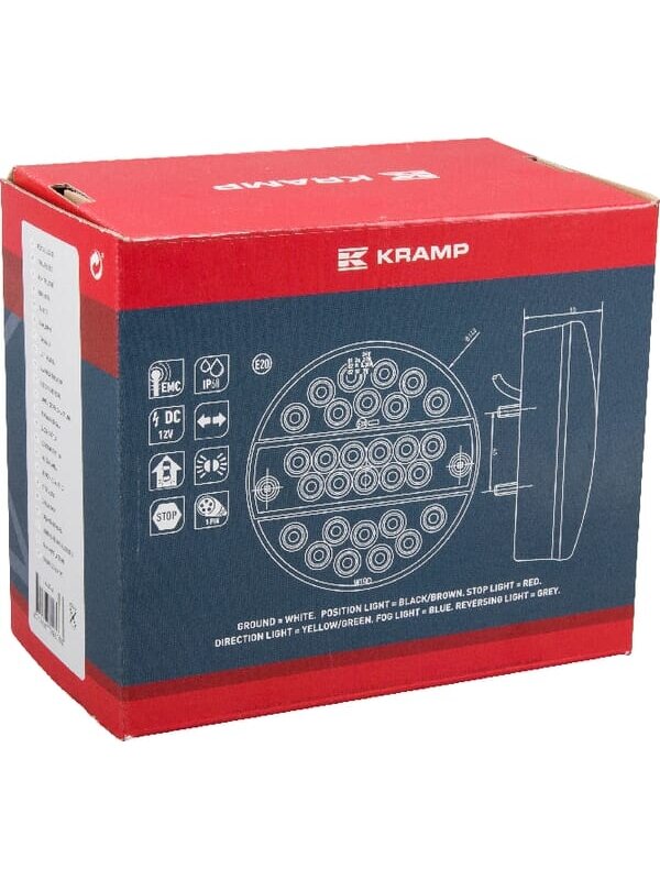 Daugiafunkcinis galinis LED žibintas, apvalus, 12 V (integruota varža), Ø 142 mm, 5 kontaktų, Kramp 4 Daugiafunkcinis galinis LED žibintas, apvalus, 12 V (integruota varža), Ø 142 mm, 5 kontaktų, Kramp 4