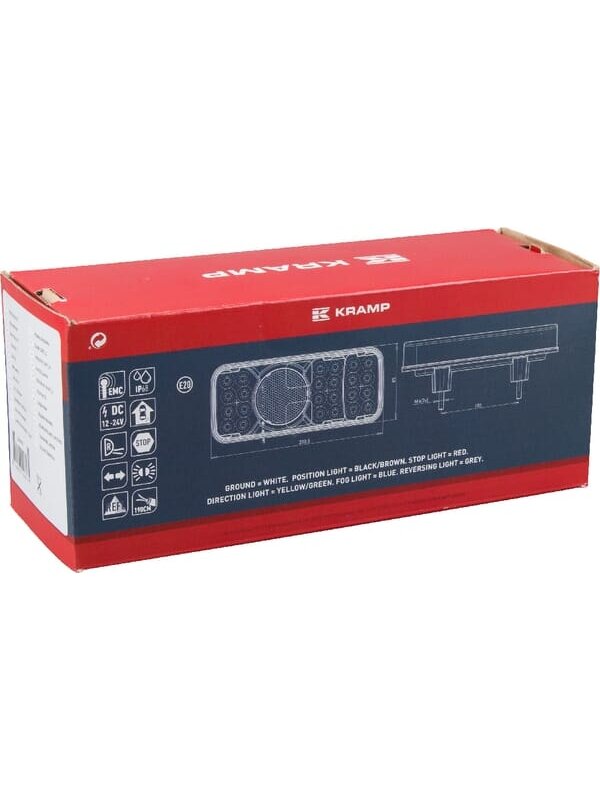 Daugiafunkcinis galinis LED žibintas, stačiakampis, 12-24 V, 200,5x85x40 mm, Kramp 4 Daugiafunkcinis galinis LED žibintas, stačiakampis, 12-24 V, 200,5x85x40 mm, Kramp 4