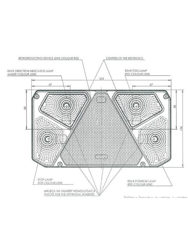 Daugiafunkcinis galinis LH žibintas Halogeninis, stačiakampis, 12/24V, 242x134x58mm, 5 kontaktų, Kramp 7