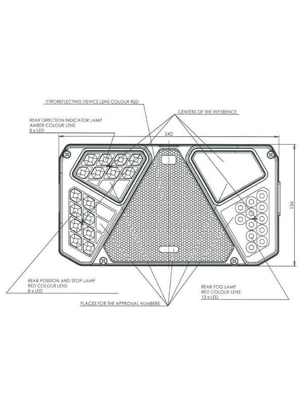 Daugiafunkcinis galinis LH žibintas LED, stačiakampis, 12-24 V, 242x134x36,5 mm, Kramp 5 Daugiafunkcinis galinis LH žibintas LED, stačiakampis, 12-24 V, 242x134x36,5 mm, Kramp 5