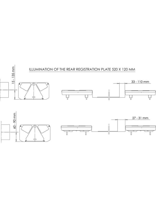 Daugiafunkcinis galinis LH žibintas LED, stačiakampis, 12-24 V, 242x134x36,5 mm, Kramp 5