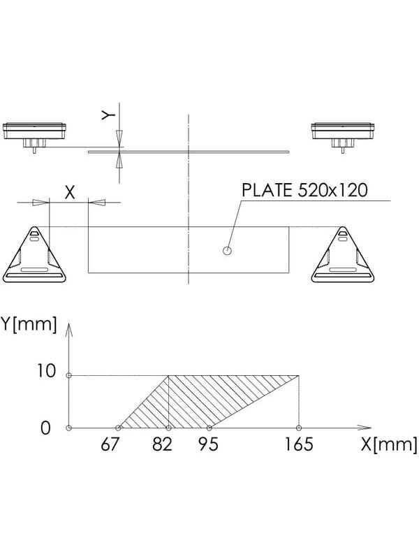 Daugiafunkcinis galinis LH žibintas LED, trikampis, 12-24 V, 163x144x38,8 mm, Kramp 9