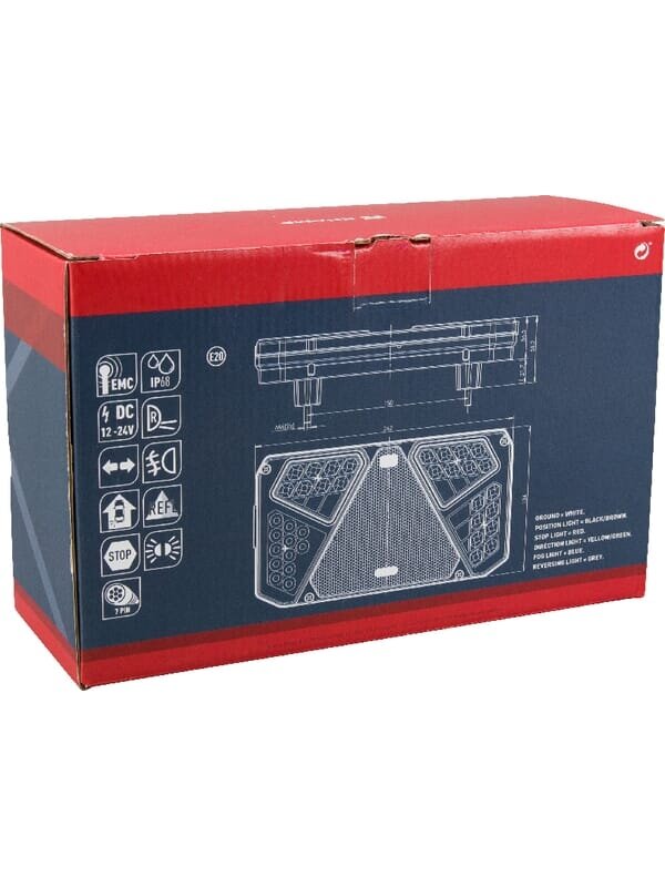 Daugiafunkcinis galinis RH žibintas LED, stačiakampis, 12-24 V, 242x134x36,5 mm, 7 kontaktų, Kramp 5 Daugiafunkcinis galinis RH žibintas LED, stačiakampis, 12-24 V, 242x134x36,5 mm, 7 kontaktų, Kramp 5