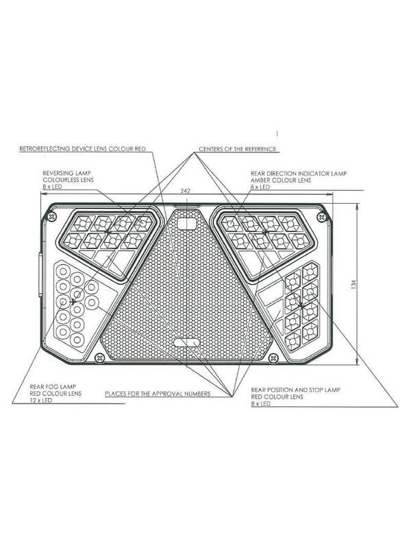 Daugiafunkcinis galinis RH žibintas LED, stačiakampis, 12-24 V, 242x134x36,5 mm, 7 kontaktų, Kramp 9 Daugiafunkcinis galinis RH žibintas LED, stačiakampis, 12-24 V, 242x134x36,5 mm, 7 kontaktų, Kramp 9