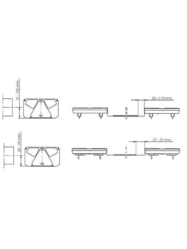 Daugiafunkcinis galinis RH žibintas LED, stačiakampis, 12-24 V, 242x134x36,5 mm, Kramp 9