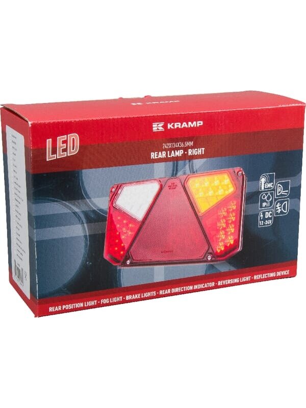 Daugiafunkcinis galinis RH žibintas LED, stačiakampis, 12-24 V, 242x134x36,5 mm, Kramp 3 Daugiafunkcinis galinis RH žibintas LED, stačiakampis, 12-24 V, 242x134x36,5 mm, Kramp 3