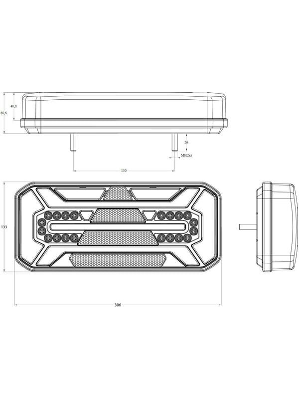 Daugiafunkcinis galinis RH žibintas LED, stačiakampis, 12-24 V, 306x133x60,6 mm, Kramp 8 Daugiafunkcinis galinis RH žibintas LED, stačiakampis, 12-24 V, 306x133x60,6 mm, Kramp 8