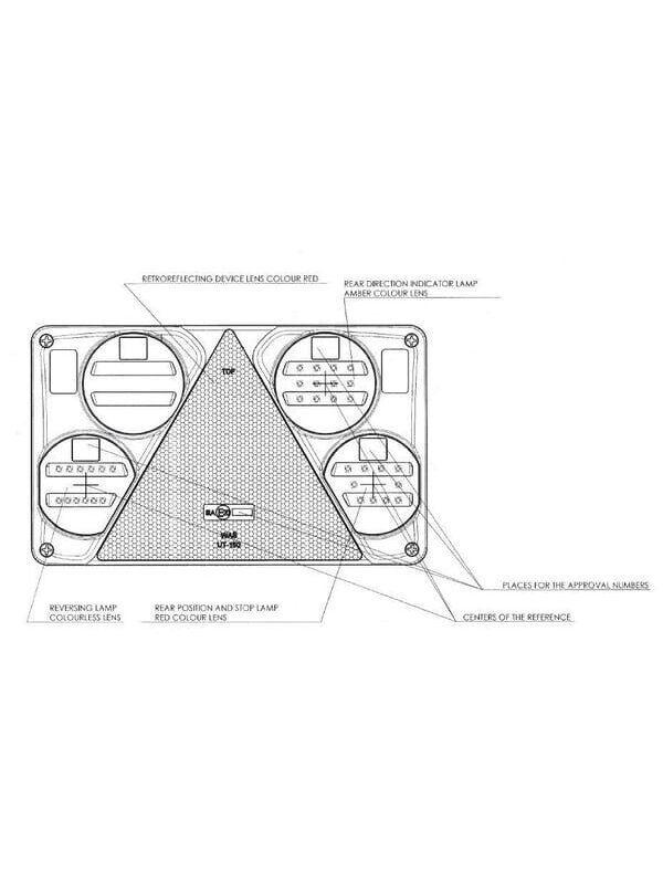 Daugiafunkcinis galinis RH žibintas LED, stačiakampis, 12-24V, 232x142x59mm, 5 kontaktų, Kramp 9 Daugiafunkcinis galinis RH žibintas LED, stačiakampis, 12-24V, 232x142x59mm, 5 kontaktų, Kramp 9