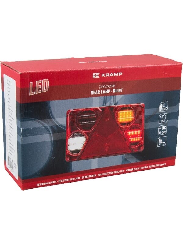 Daugiafunkcinis galinis RH žibintas LED, stačiakampis, 12-24V, 232x142x59mm, Kramp 3