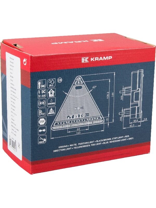 Daugiafunkcinis galinis RH žibintas LED, trikampis, 12-24 V, 163x144x38,8 mm, Kramp 2