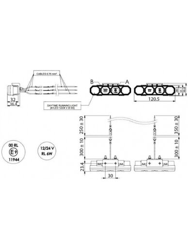 Dienos šviesos diodas LED, 6/6W, stačiakampis, 12/24V, baltos spalvos, 120,5x31,7x32 mm, 4 LED, Kramp 3 Dienos šviesos diodas LED, 6/6W, stačiakampis, 12/24V, baltos spalvos, 120,5x31,7x32 mm, 4 LED, Kramp 3