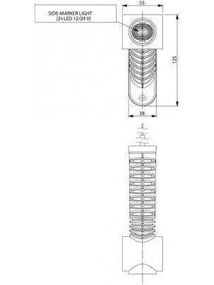 Gabaritinis žibintas RH LED, 0,7/1,4 W, 12/24 V, balta/oranžinė/raudona, 125x55x175 mm, 3 LED, Kramp 1