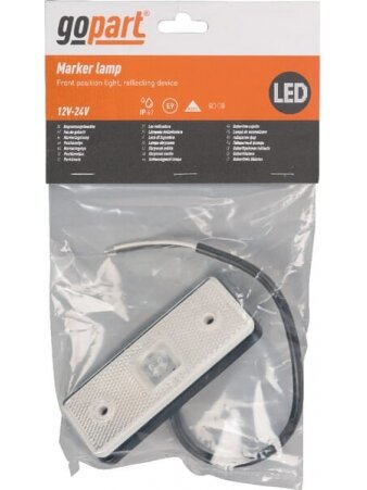 Gabaritinis žibintas LED, 0,4/0,7 W, stačiakampė, 12/24 V, balta, 112x45x11 mm, 1 LED, gopart 1 Gabaritinis žibintas LED, 0,4/0,7 W, stačiakampė, 12/24 V, balta, 112x45x11 mm, 1 LED, gopart 1