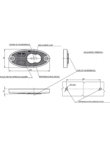 Gabaritinė lemputė LED, ovali, 12/24V, oranžinė, tvirtinama varžtais, 102x46mm, 3